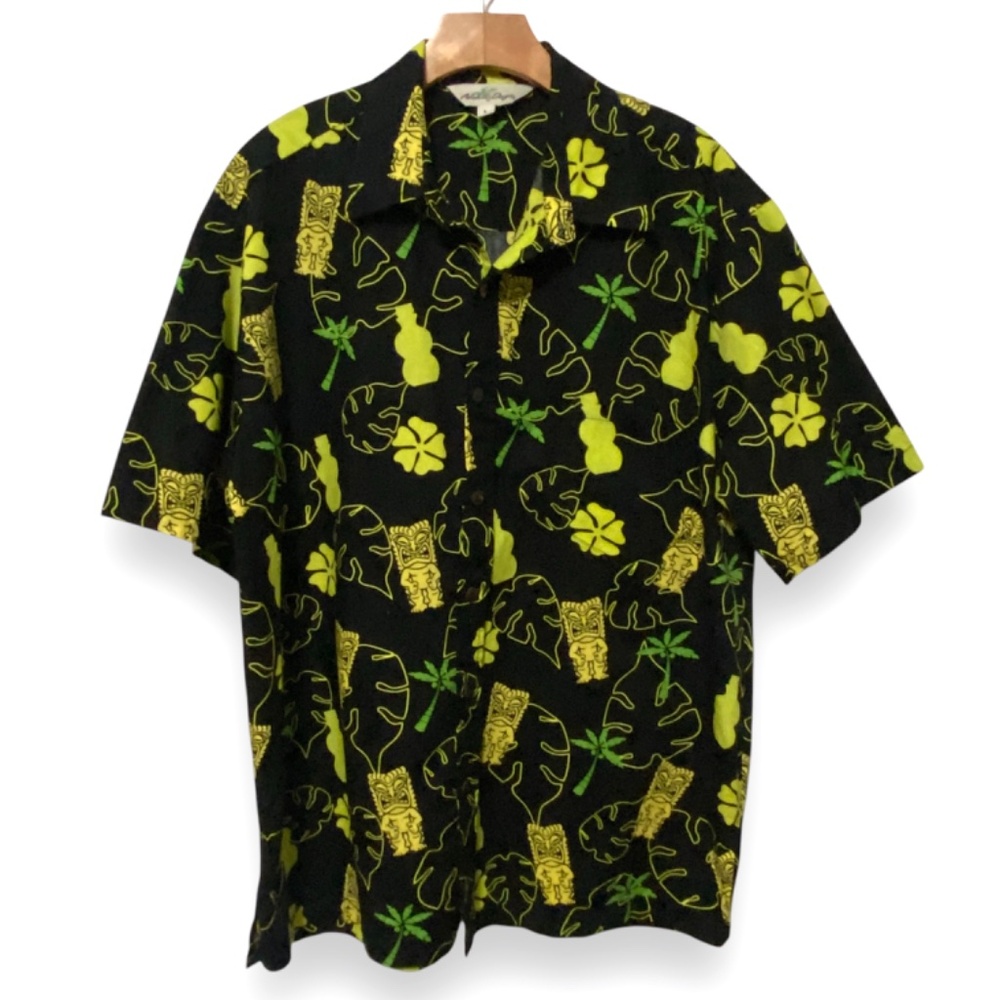 Tiki Hawaiian Cotton Shirt by Aloha Days POM Hula Promotion Tropical Sz. L Retro